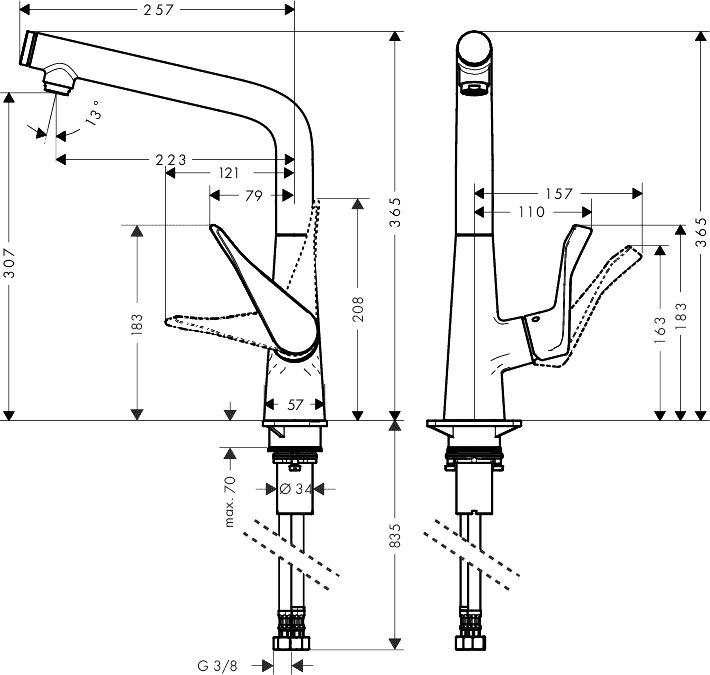 ЧертежHansgrohe Metris Select (14883800)