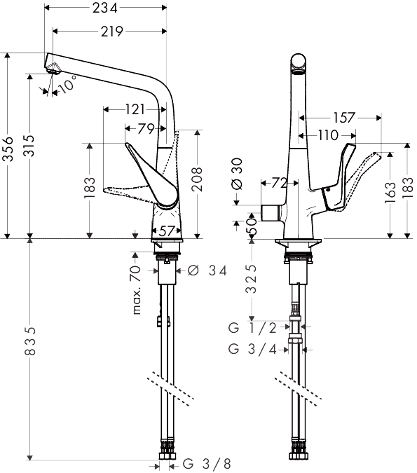 ЧертежHansgrohe Metris Select (14888000)